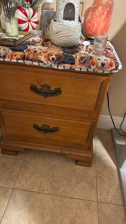 Wood 2-Drawer Nightstand with Brass Handles