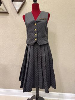 GUCCI Logo Black   Vest Jacket Vs Pleated Skirt Suit Size S