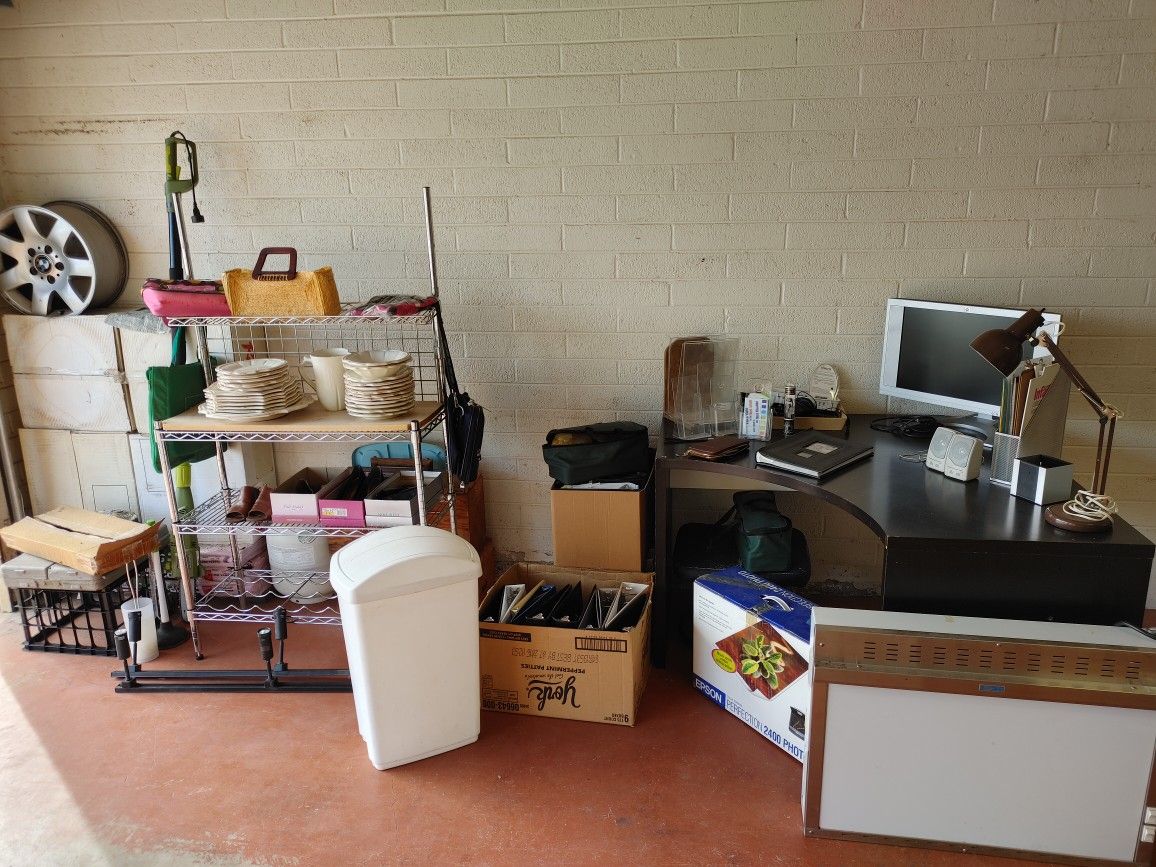 SEE ALL PHOTOS - 550 plus items - SERIOUS INQUIRIES ONLY
File Cabinet Safe, BMW Rims, Kitchen, Stereos, Radio, Kenwood, Alpine, Black Corner Desk, Re