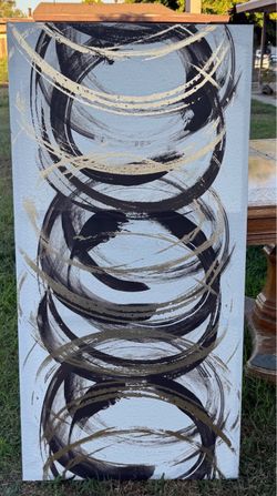 Abstract Black and Gold Circle Canvas Painting