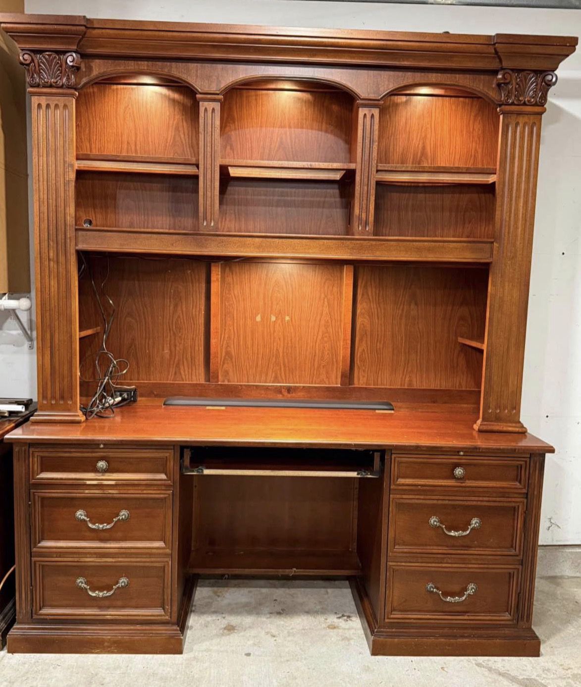 Large solid wood desk and hutch.