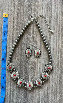 Silver Concho Necklace and Earring Set