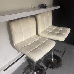 White Leather Bar Stools (2) 