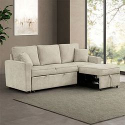 💎BEIGE FABRIC SOFA SLEEPER SECTIONAL PILL OUT BED SILLON CAMA💎