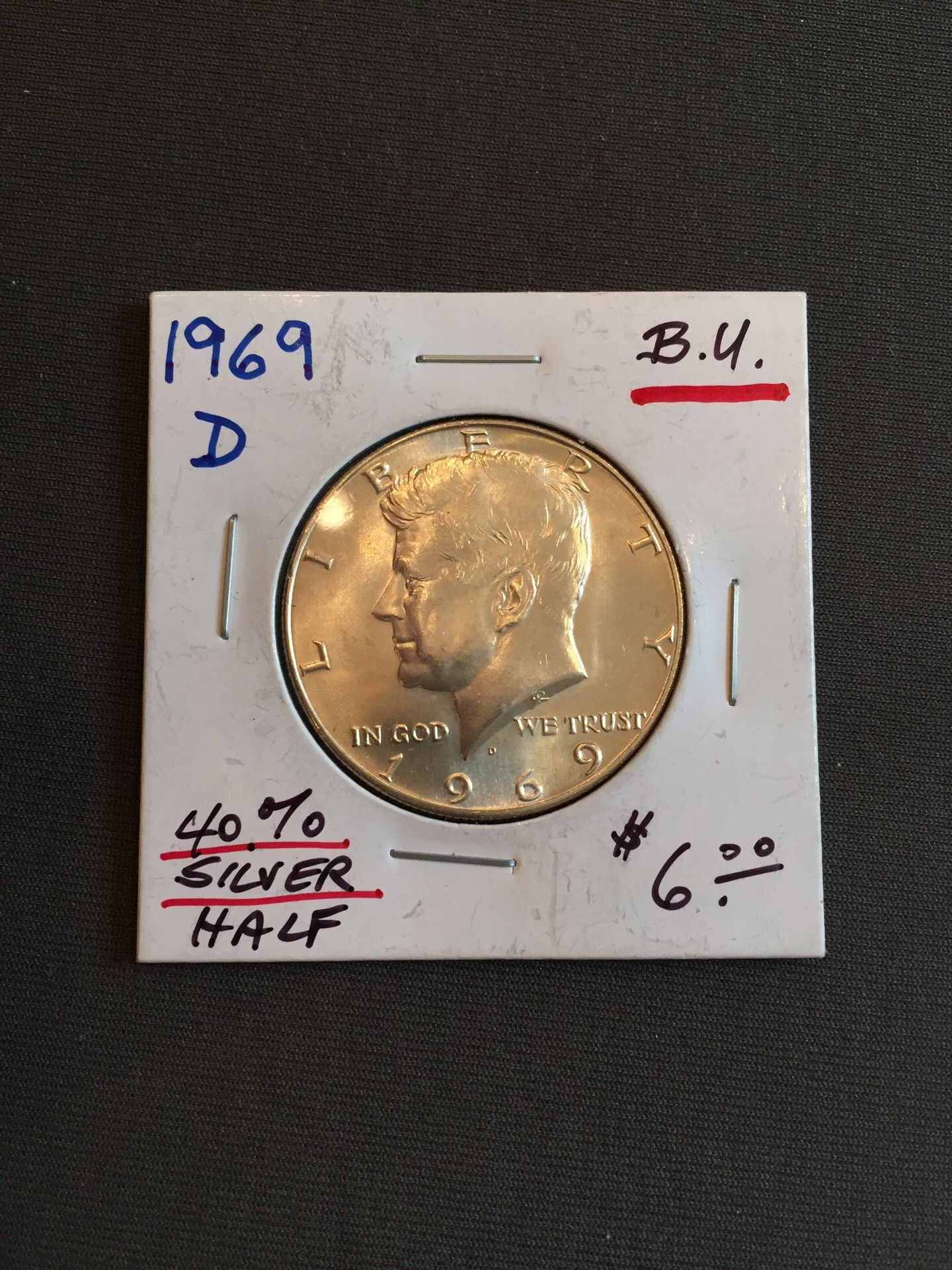 1969 D BU Silver Kennedy Half Dollar Coin