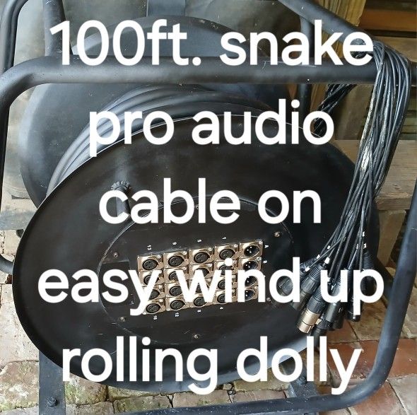 16 Channel Pro Audio Snake Cable On Easy Wind Up Rolling Dolly 