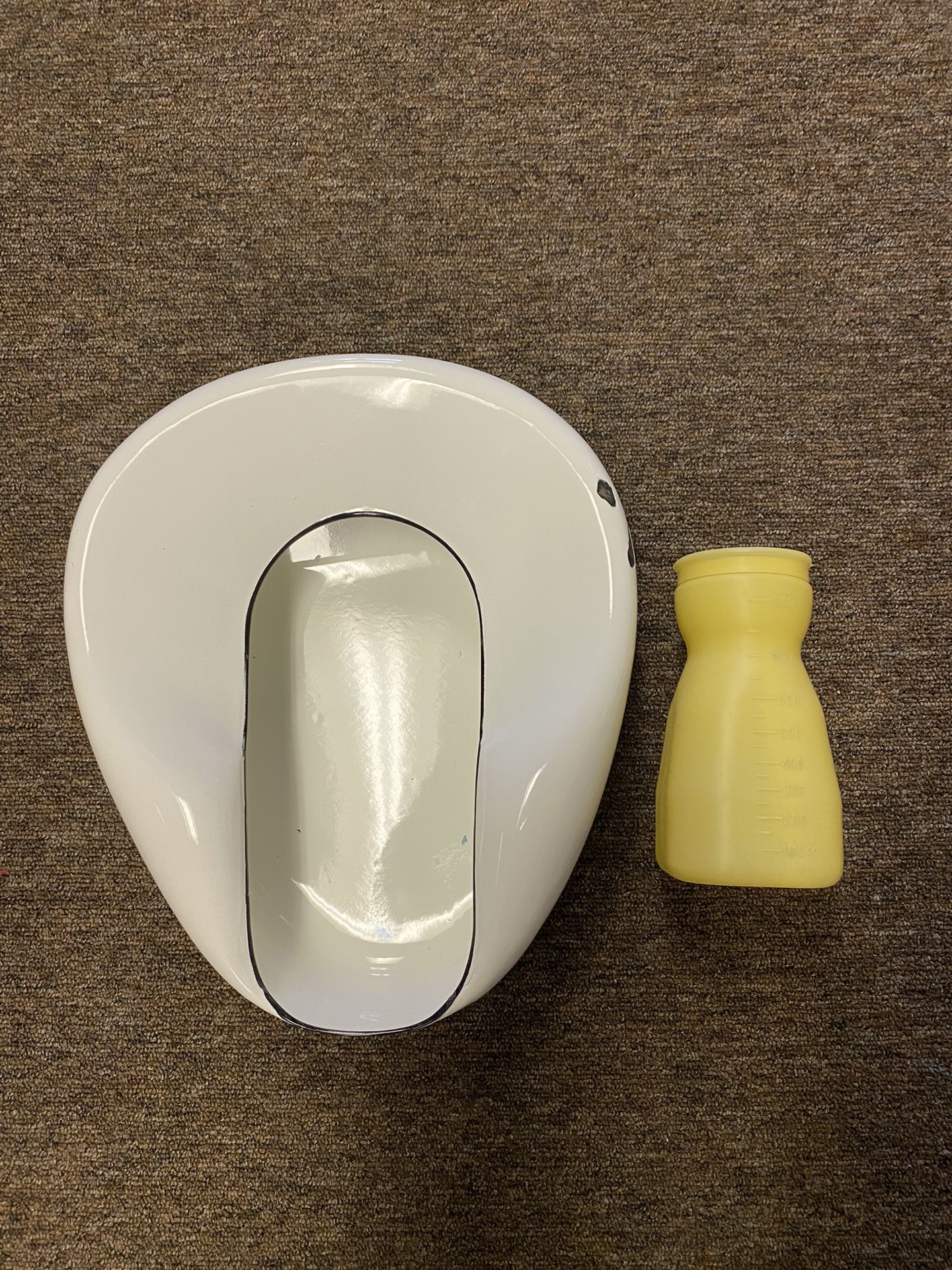 Vintage Urinal Bed Pan White Enamel Porcelain + male plastic urinal