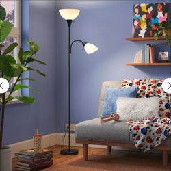 72" high Torchiere with Task Light Floor Lamp Black - Room Essentials™: Adjustable, ETL Listed, Metal Body
