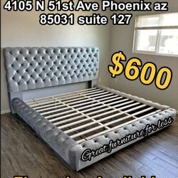 King Size Bed Frame Gray Velvet Brand New