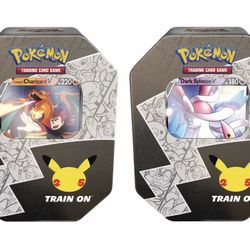 Pokémon TCG 25th Anniversary Celebrations Tin Bundle – Lance’s Charizard V & Dark Sylveon V – Factory Sealed New