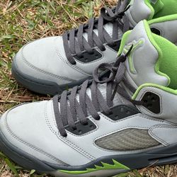Size 7 Jordan 5 Retro 'Green Bean' sneaker, which features a reflective upper and vibrant green