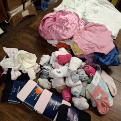 0 - 12 Months Girls Diaper Covers, Cotton Tights And Socks.    Also 4 Mens Large Tshirts