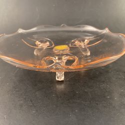 Vintage Pink Depression Glass Persimmon Tri-Footed Dish