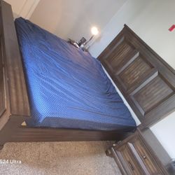 California King Solid Wood Bed Frame With Matching Night Stand