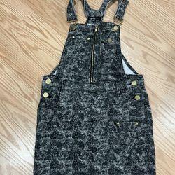 Girls Black Denim Mini Skirt Overalls 7/8