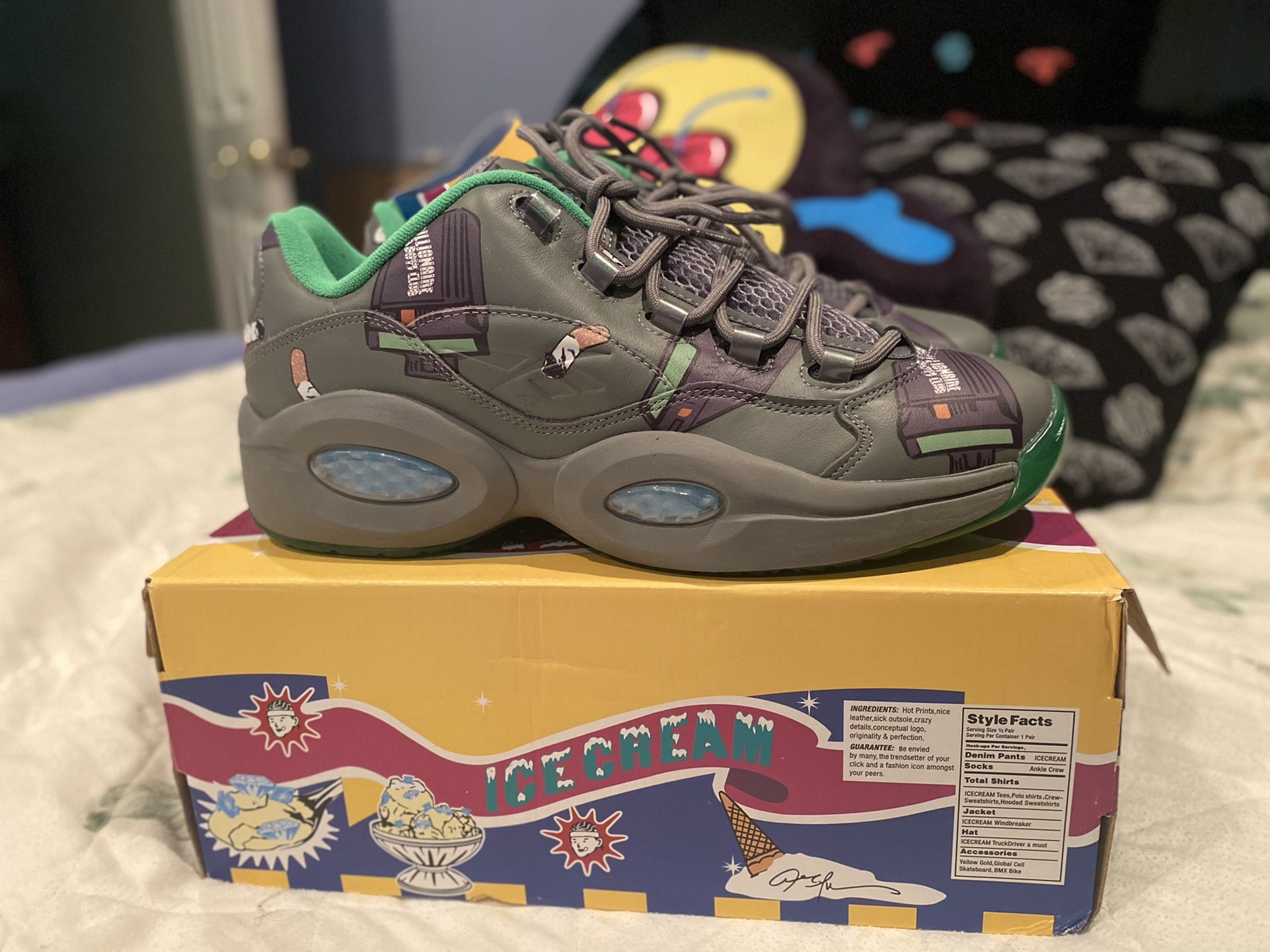 Reebok X Billionaire Boys Club Ice Cream Question Low “Beepers And Butts” Grey Sz 11 DS