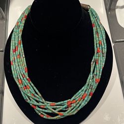 Native American turquoise coral necklace