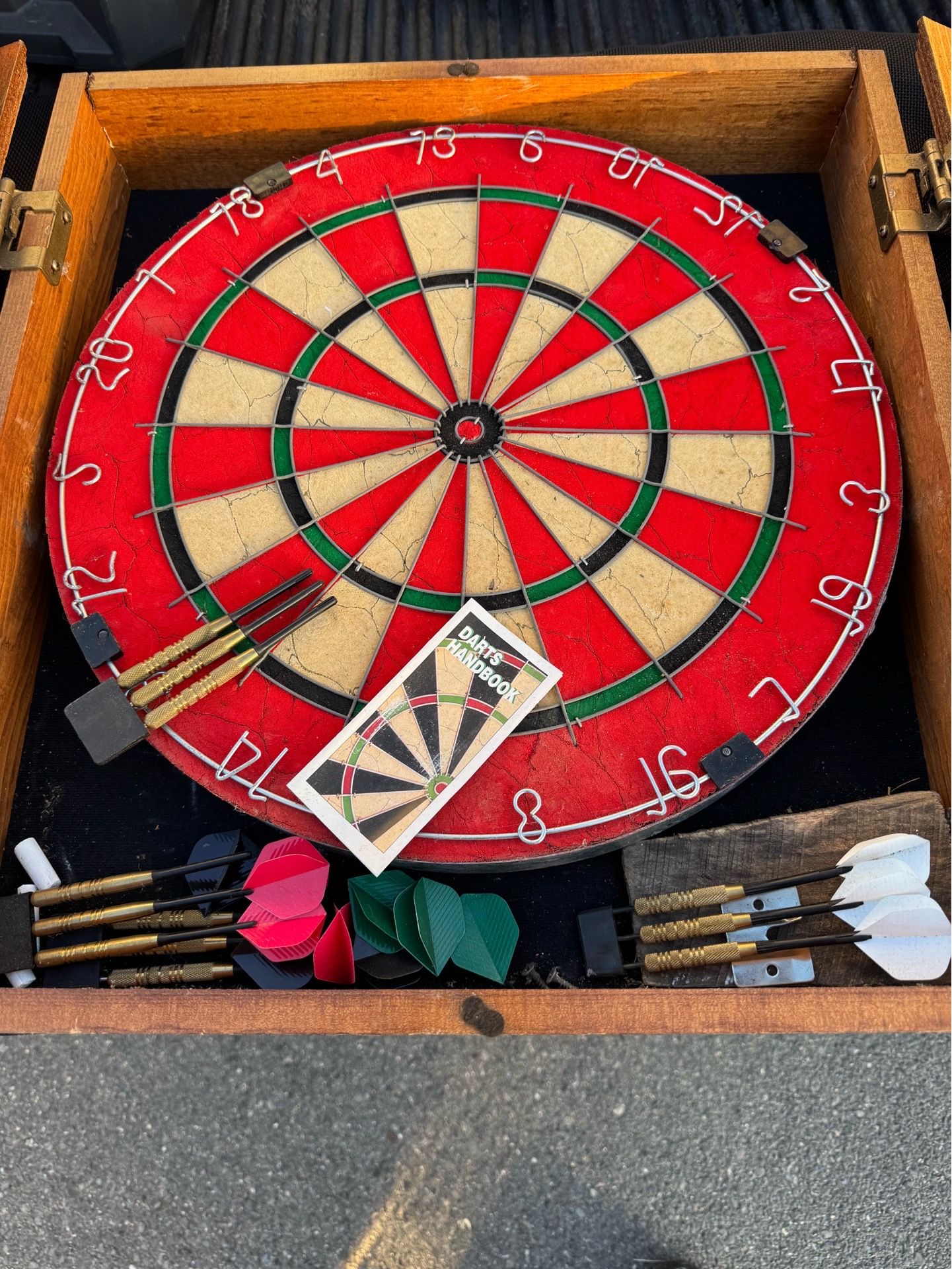 Marlboro Country Store Dartboard Set w/ Wood Cabinet Doors, Darts, Cricket