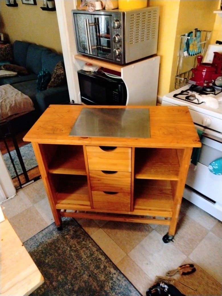 1 Day Sale $75 Rolling Solid Wood Island.