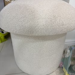 Ivory Boucle mushroom storage small ottoman