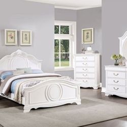 Brand New Elegant White 4pc Twin Bedroom Set 