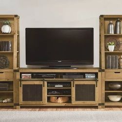 Progressive Furniture: Mojo Driftwood X2 3 Shelf Side/bookcases And TV Stand/entertainment Center