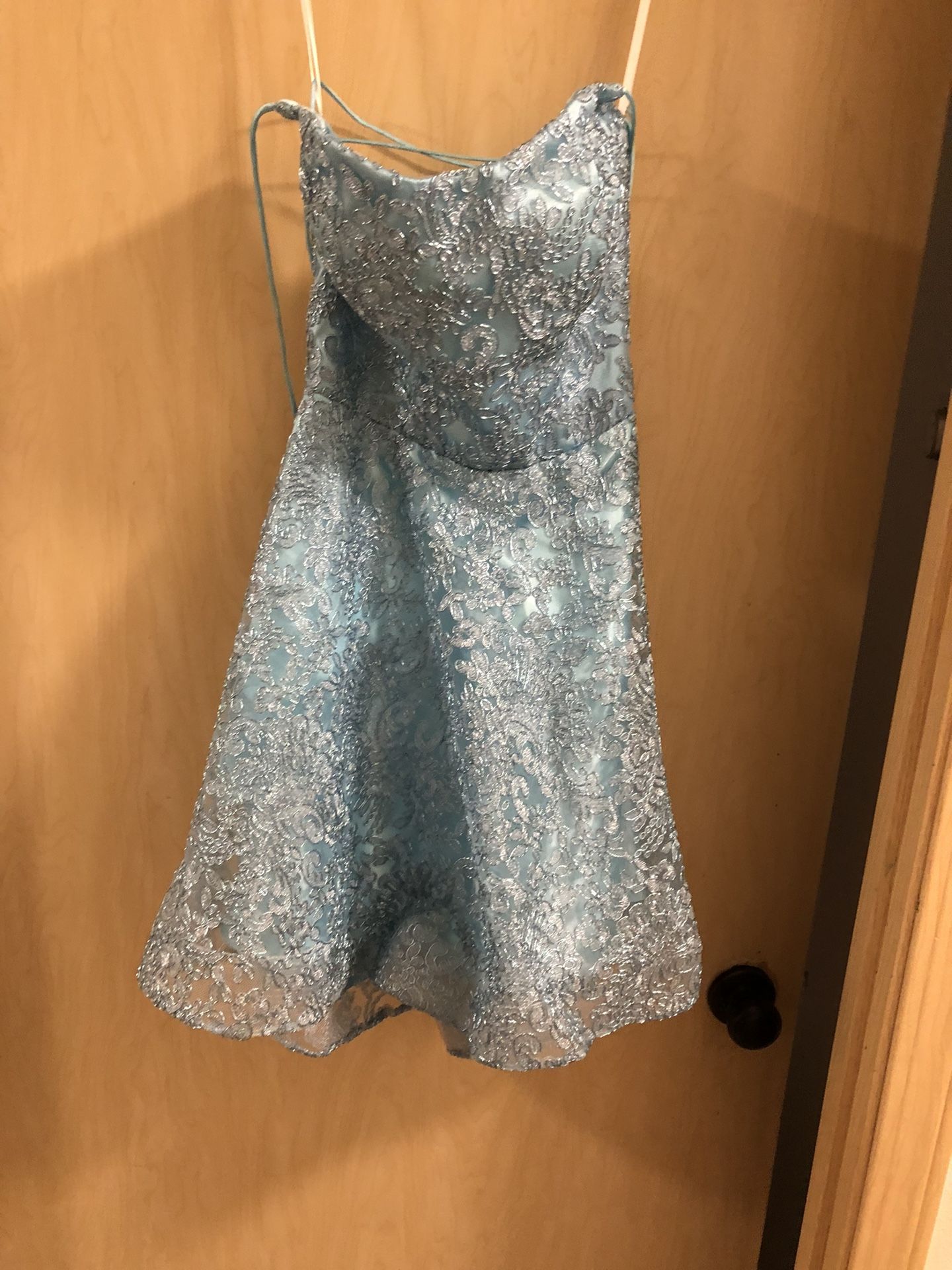 Light Blue/Silver Strappy Back Hoco Dress