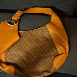 Michael Kors Monogram Shoulder Bag Brown/Tan Gold Hardware Logo Accent Designer