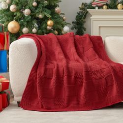50”x60” Checkered Red Chenille Knit Throw Blanket, NEW