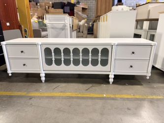 White Entertainment Center Fits TVs up to 70 in. Decorative Glass Doors $150