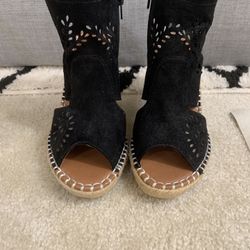 Covergirl Platform Sz 7 Wedge 4 Inch Sandal Zip Peekaboo Ankle Heels Espadrille