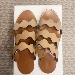 Chloe Leather Flat Sandals In Brown And Size 7