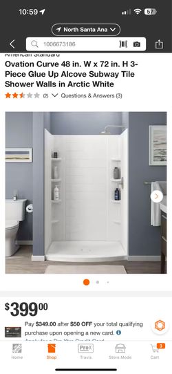 48inch American standard shower pan and wall combo