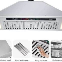 New Brano Range Hood 36 Inch 900 CFM Smart Voice 4 Speed Exhaust Fun With Charcoal Filter