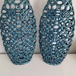 Teal Ceramic Vases Set of 2