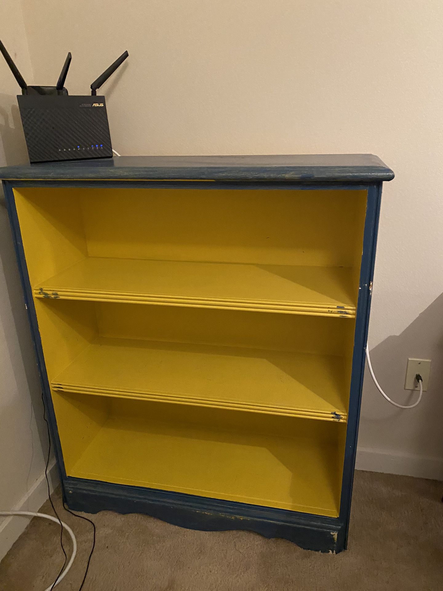 Set of 2 - matching yellow and blue painted wood bookshelves