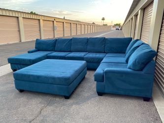 Blue sectional sofa with ottoman free delivery