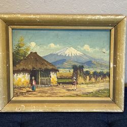 Antique c1940 South American Mountain Landscape Oil Painting sgd M. Arturo
