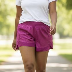 NEW Athleta Printed mesh Racer Run Shorts 4” Women’s plus size 1X  mid rise dark pink NWT