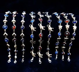 Assorted Evil Eye with (hearts, elephants & butterflies) bracelets 14K REAL YELLOW GOLD. Description⬇️