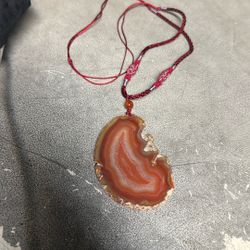 Red Agate Pendant With Red Braided necklace