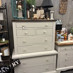 Newly Refinished Off White Highboy Dresser 