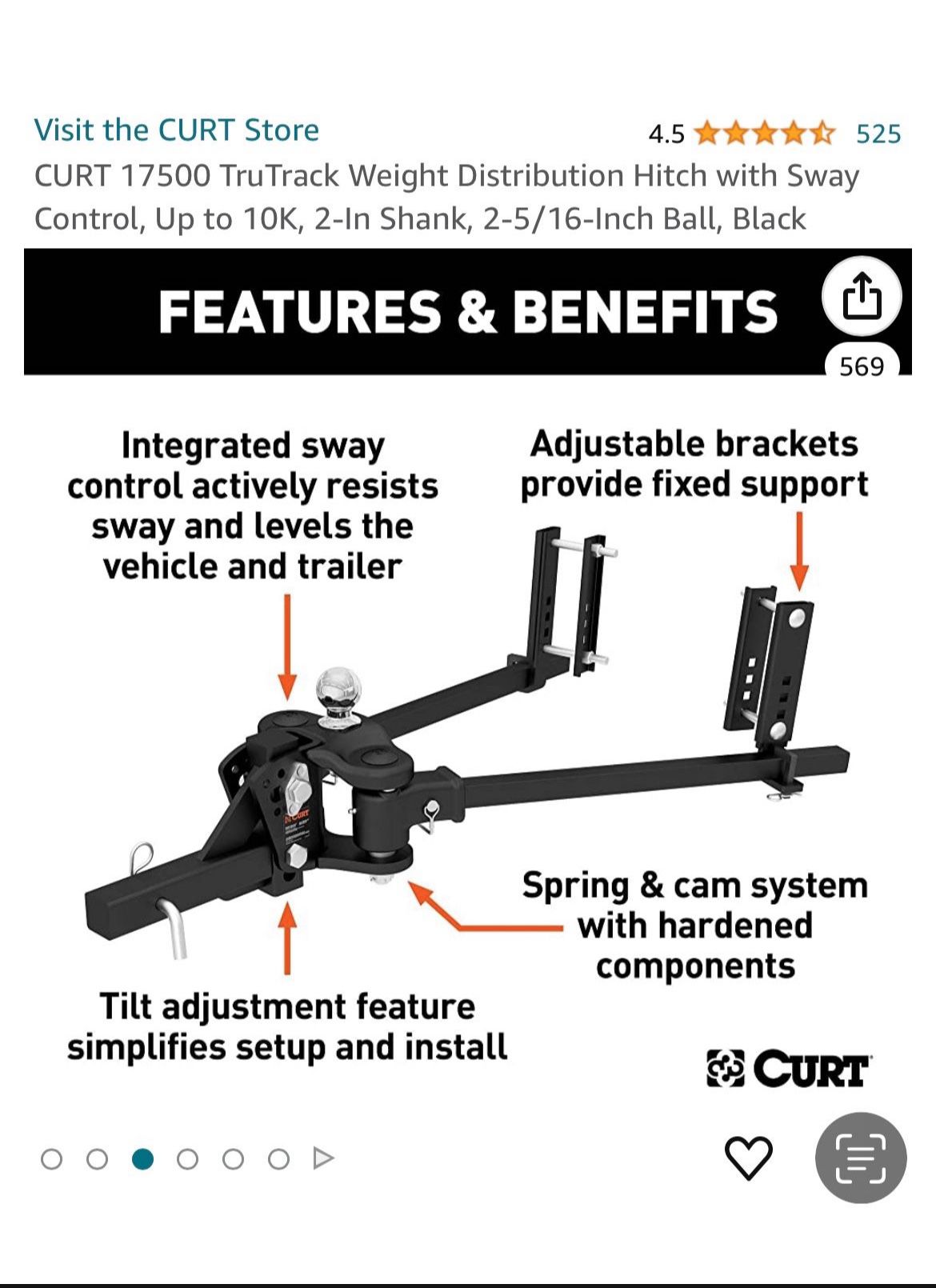 CURT 17499 TruTrack 4P Weight Distribution Hitch