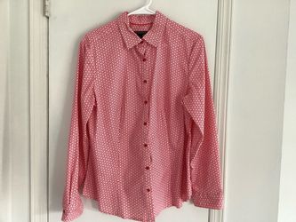 Covington Essentials Women’s Long Sleeve Shirt XL Red / White Print Collared Shirt Preowned