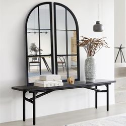 New! Black Arched Mirror Set of 2,Window Pane Mirror for Wall Decor,Farmhouse Wall Mounted Mirrors for Entryway,Hallway,Living Room,Fireplace.2-Pack 3