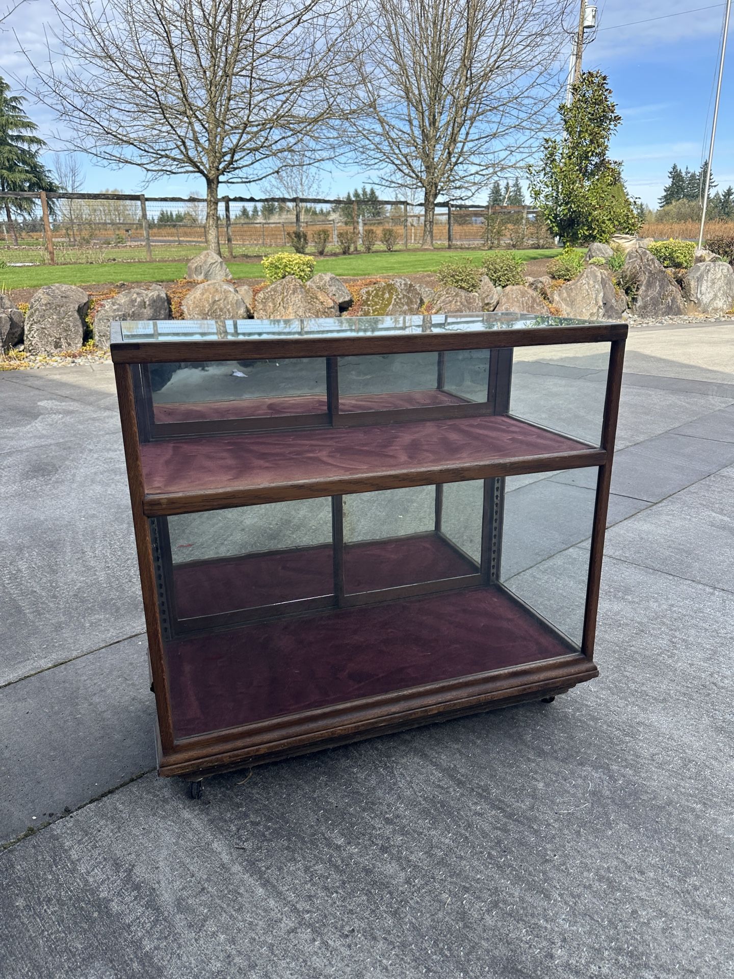 Antique Rolling Display Or Jewelry Case.