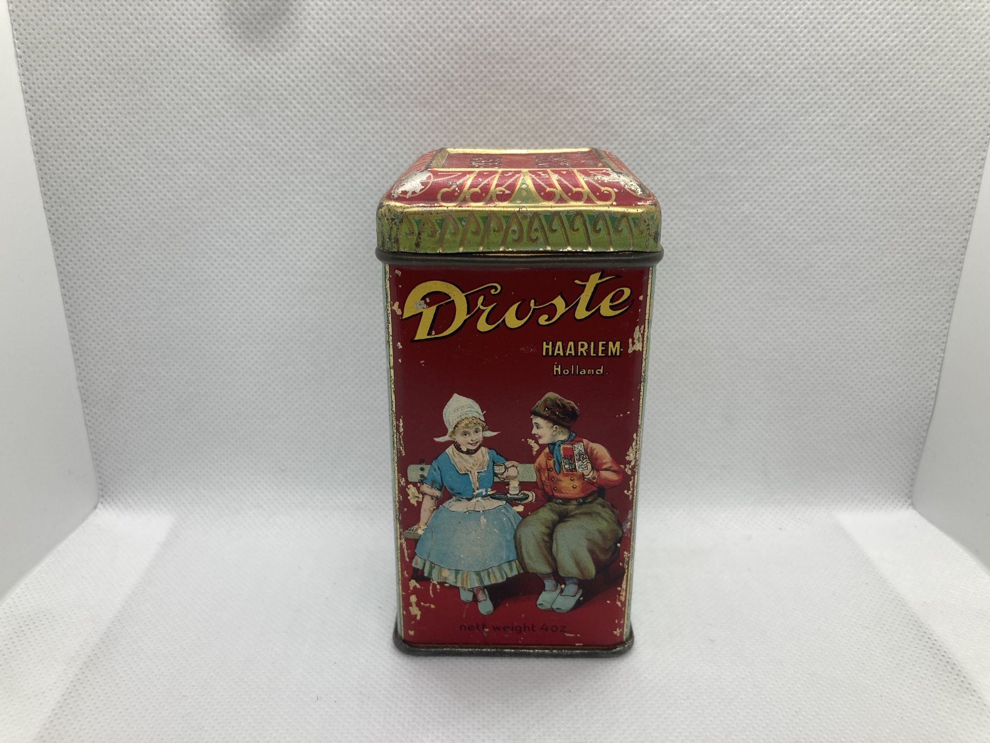 Antique Advertising Tim - 4 Oz. Droste’s Dutch Process Cocoa, 4” Made In Holland