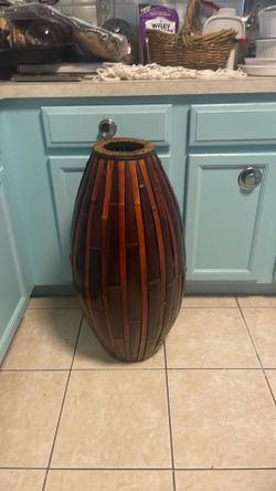 30 inch tall stained bamboo slat floor vase