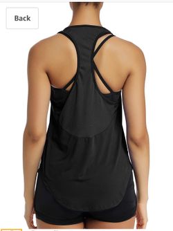 Workout Tank Tops Sleeveless Mesh Yoga Shirts Gym Fitness Activewear Sexy Junior Breathable Backless Tank, black