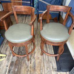 Two Green Leather Barstools
